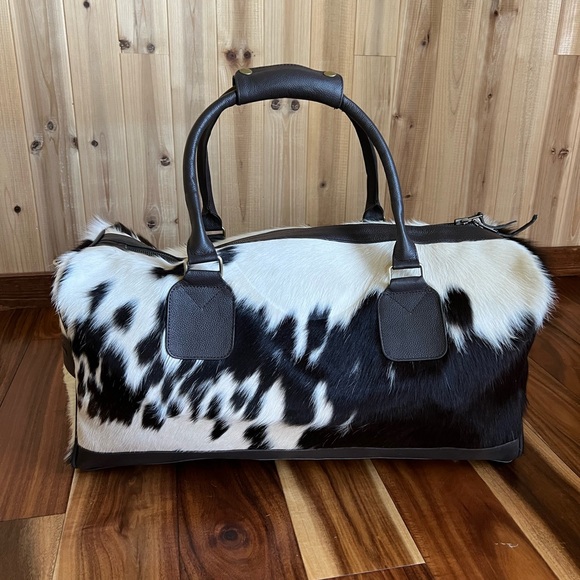 None Handbags - 🎁Genuine🔥chocolate Brown White Leather Cowhide Duffel Bag Weekender Travel